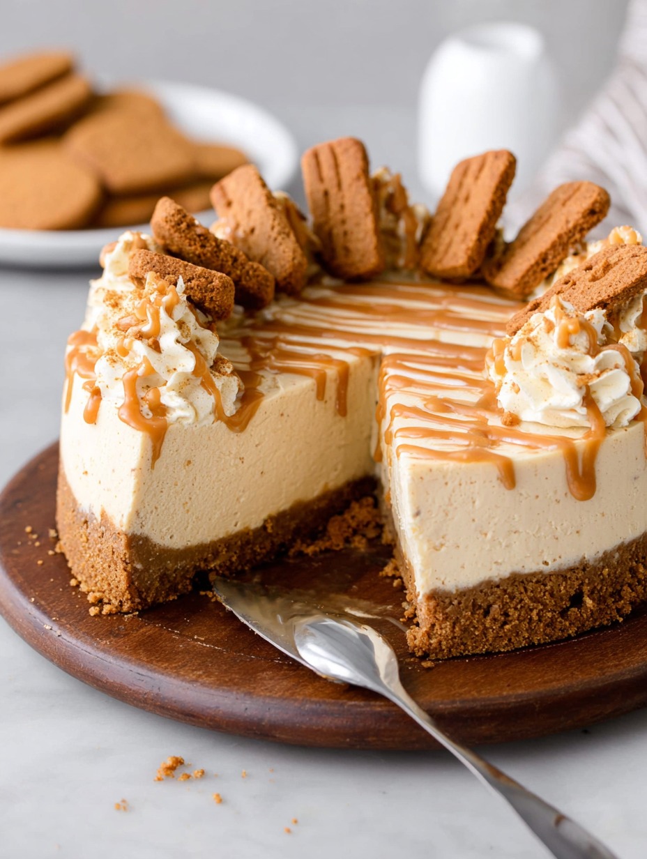 cookie butter cheesecake recipe no bake with drizzle